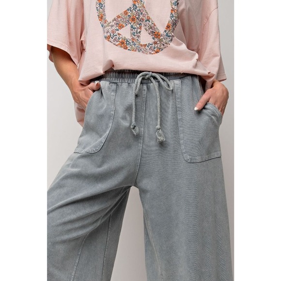 Washed Terry Knit - Wide Pants - Teal - Picture 4 of 8